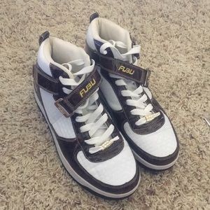 White and Brown Velcro Strap Fubu Shoes